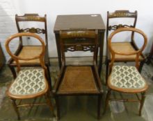 3 Regency style dining chairs with brass inlay, 2 balloon back salon chairs & sewing machine table