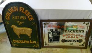 Golden Fleece pub sign & Teachers whisky mirror