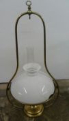 Lg hanging paraffin lamp with glass shade (damaged)