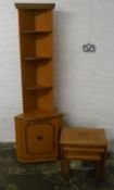 Regency style corner cupboard & shelf unit & nest of teak tables