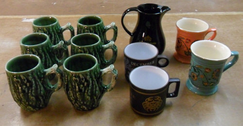 6 Wade 'Tree bark' mugs, Wade jug & Hornsea mugs