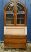 Oak & leaded glass bureau bookcase