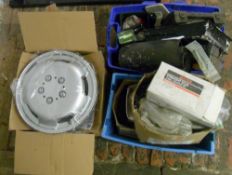 4 15" plastic wheel trims, lg quantity of nails, blowtorch etc