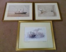 Signed David C Bell print 'The Shipways - Grimsby 1935' & 2 Andrea Clarkson Grimsby ship prints