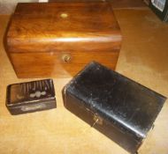 2 wooden jewellery boxes with keys, and a small box with cash slot