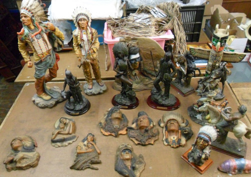 Native American figures, wall plaques etc
