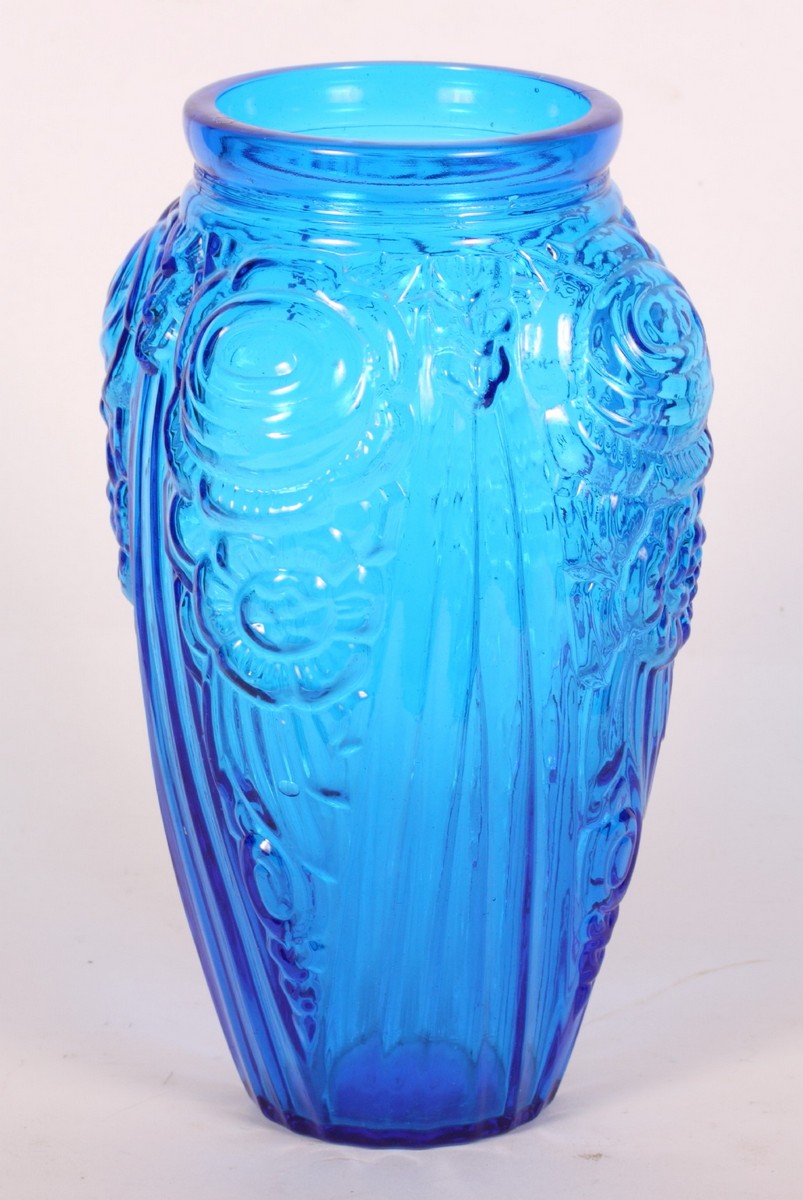 A Jobling blue glass ""Lambourn"" vase, 18"" high