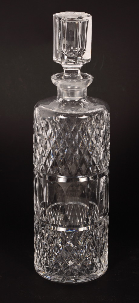 A Waterford Colleen cylindrical cut glass decanter