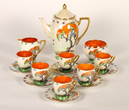 A Carlton ware ""Landscape Tree 3142"" coffee set for six (illustrated)