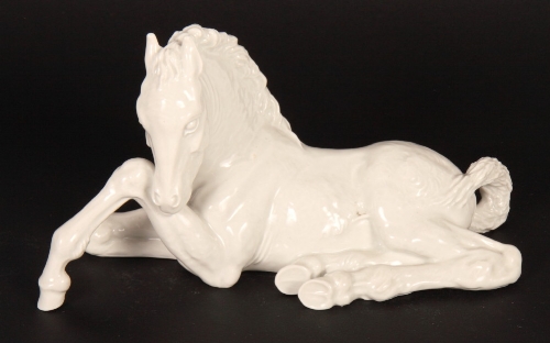 A Meissen figure of a recumbent horse, 5 1/2"" high