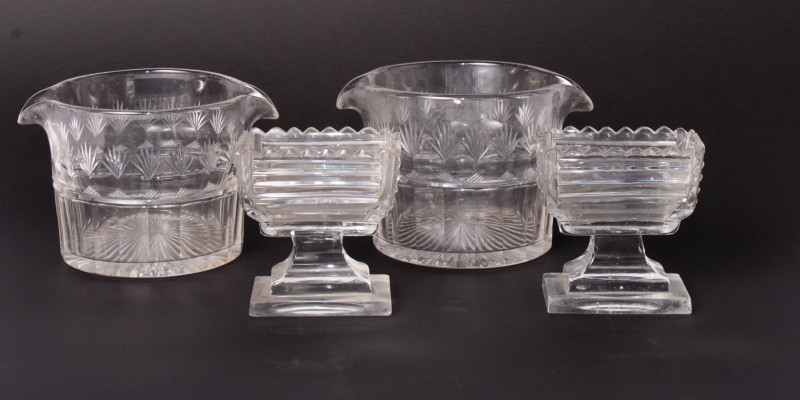 A pair of 19th Century wine glass coolers with panelled bases and fan cut decoration, another