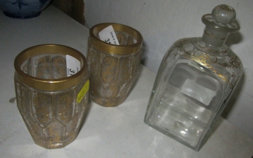 A pair of 19th Century panelled glass tumblers with gilt decoration and a 19th Century rectangular