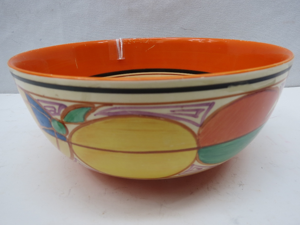 A Clarice Cliff large fruit bowl with melons design, 20cm diameter.