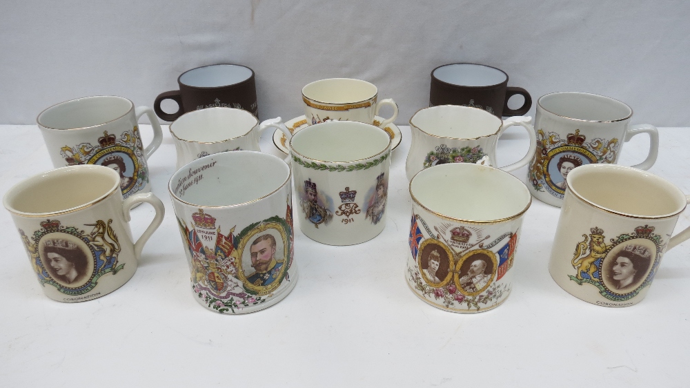 An Aynsley Coronation mug for King Edward VII as retailed by Whiteley of London, a Coronation mug