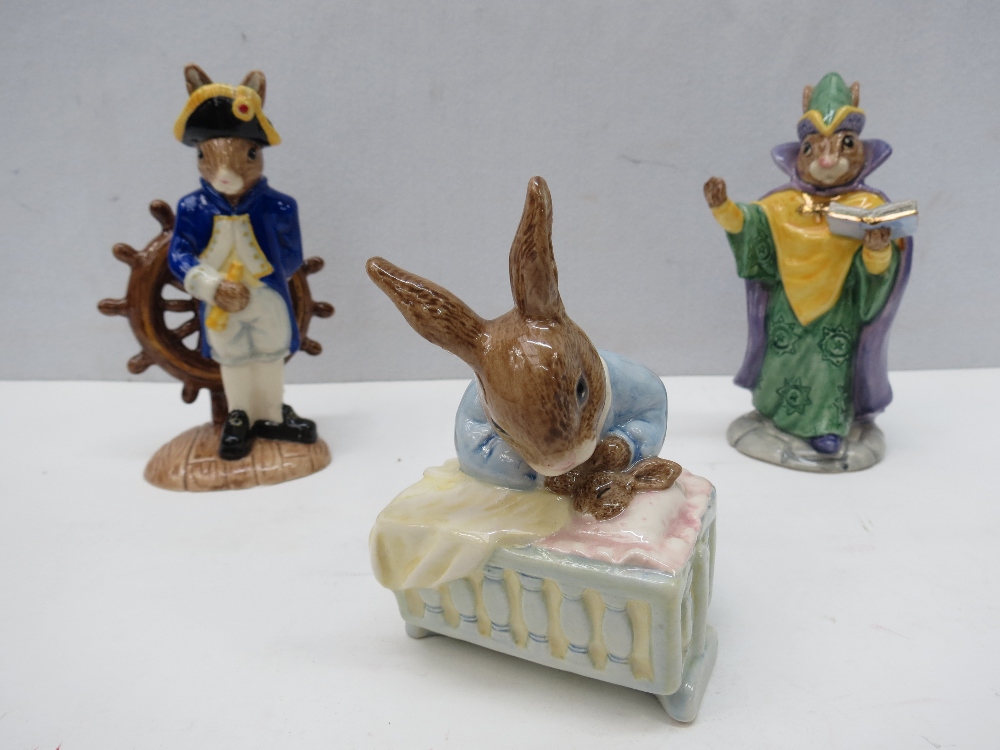 Three Royal Doulton Bunnykins figures - `New Baby` and `Mystic` Bunnykins, Englishware, and