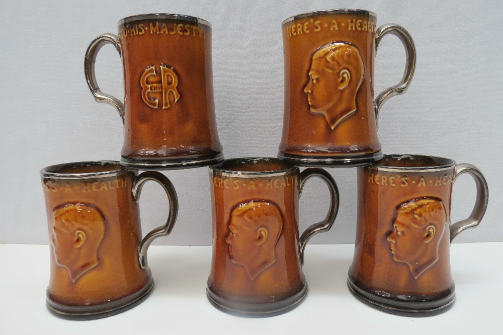 A set of five Ridgeways embossed commemorative mugs for Edward VIII ` Here`s a health unto his