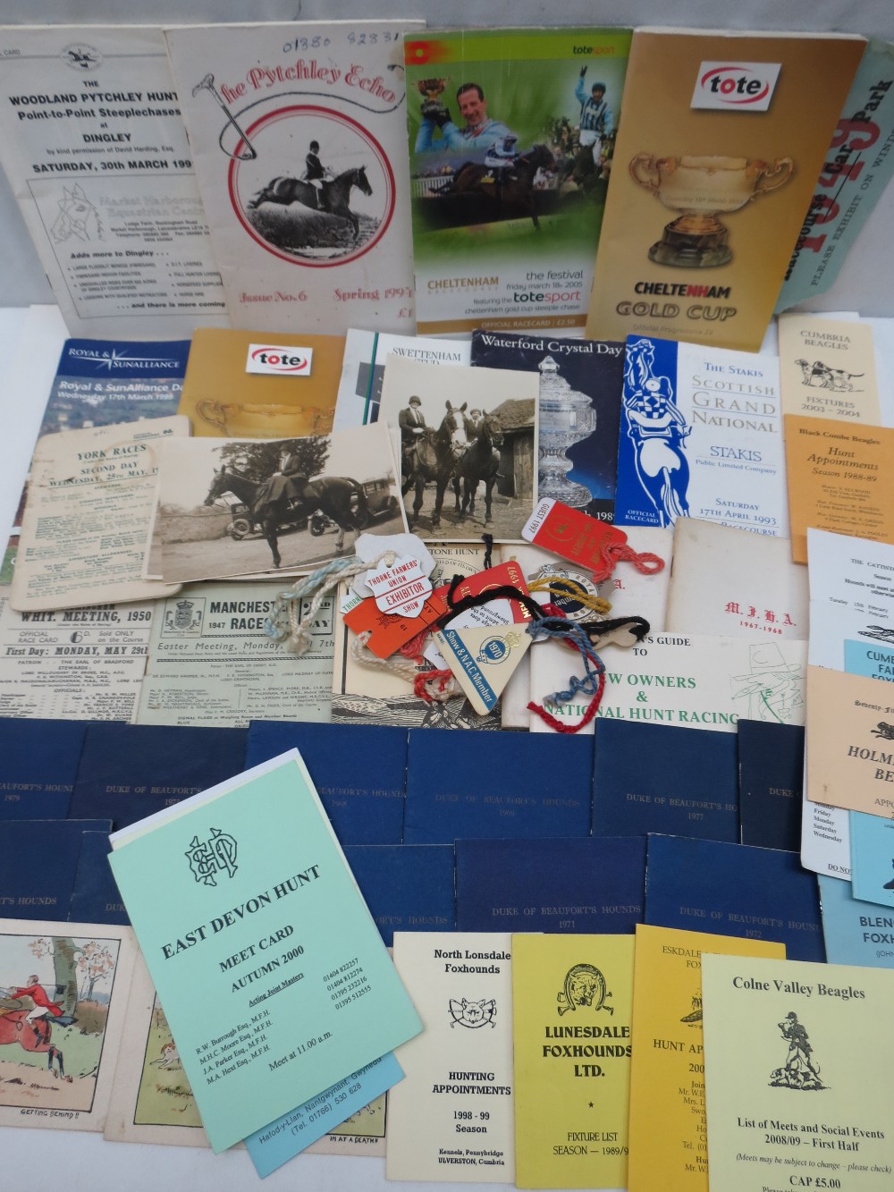 A collection of Horse and Hounds memorabilia including race programmes, postcards, photographs M.F.