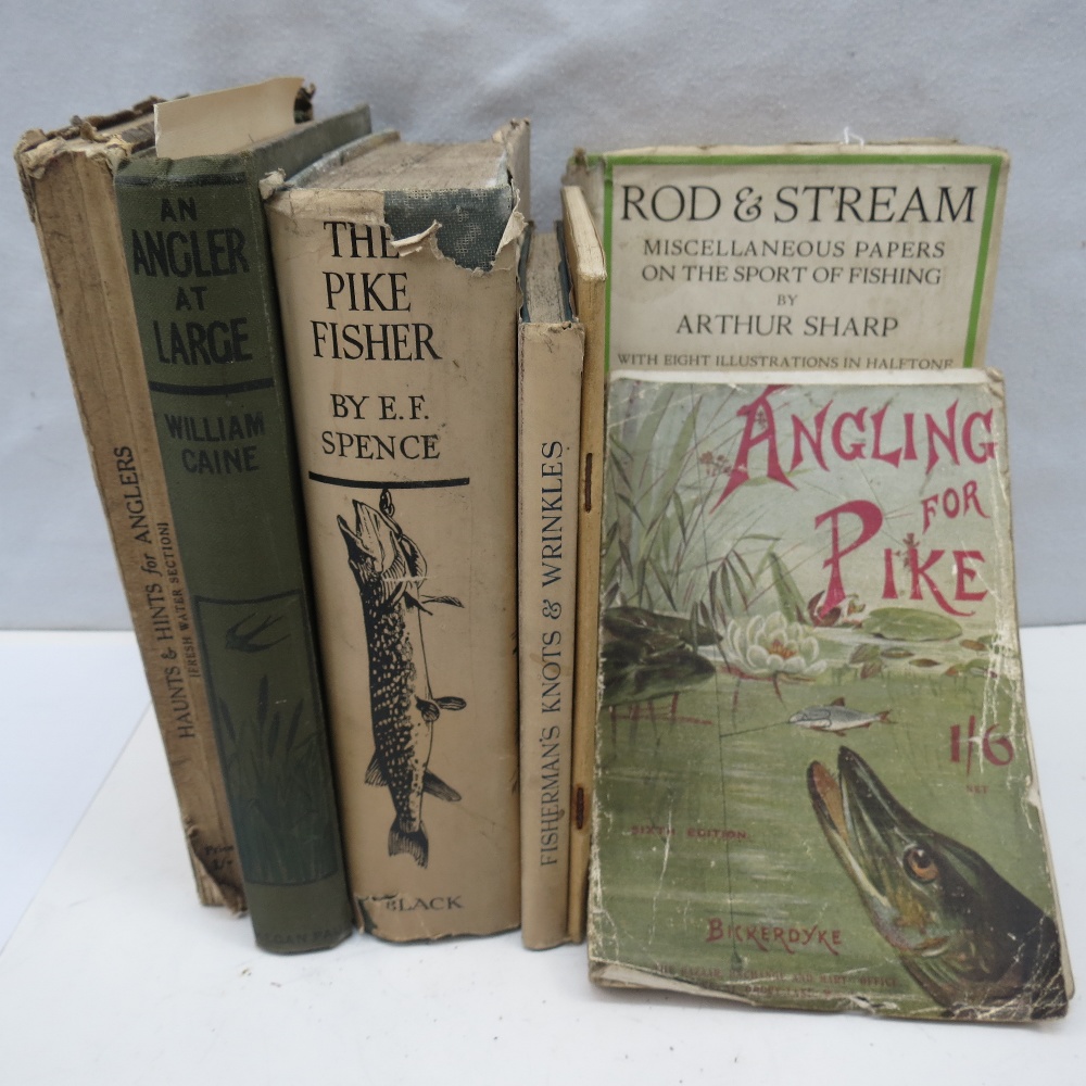 Seven books on fishing: 'Rod and Stream' First edition 1928, by Arthur Sharp; 'The Pike Usher' First