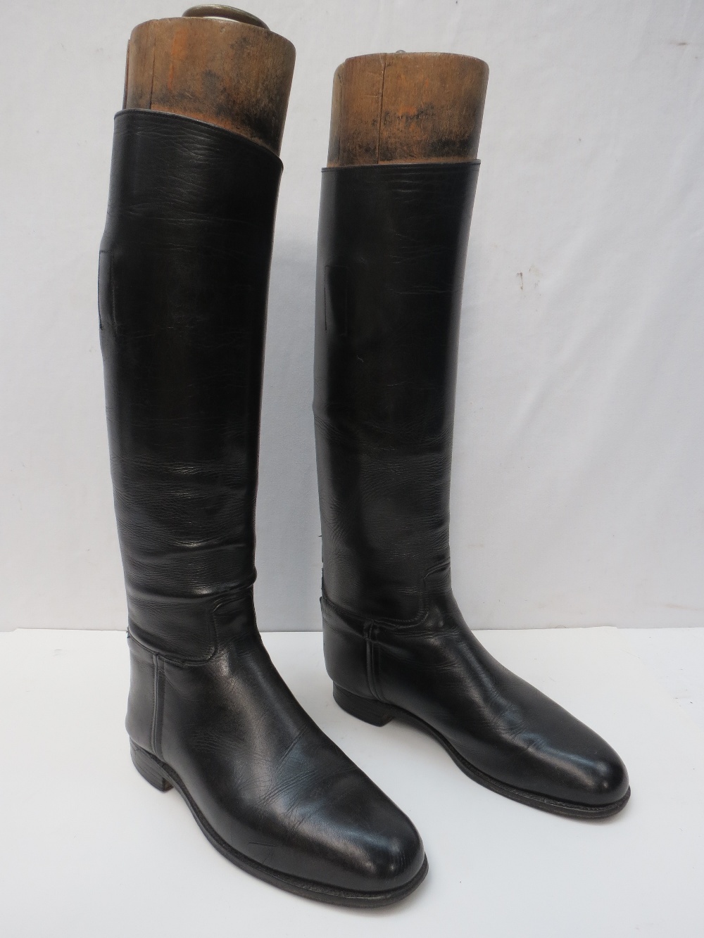 A pair of ladies leather riding boots (possibly size 5) with carry case