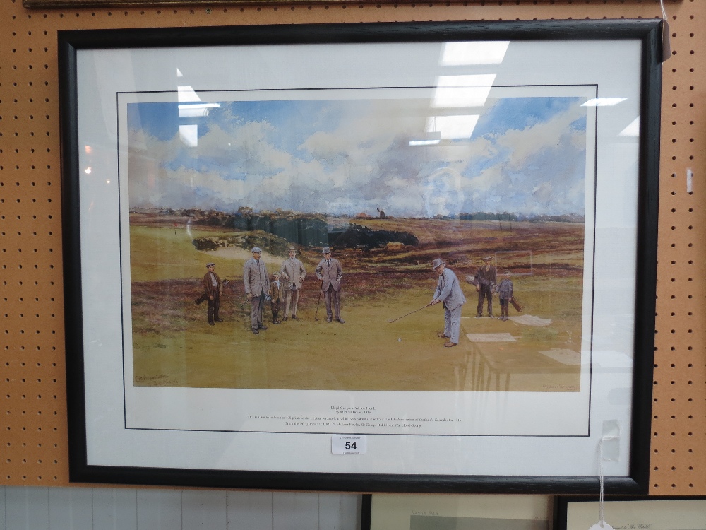 Michael Brown. Lloyd George playing golf at Walton Heath 1905, limited edition, colour print (