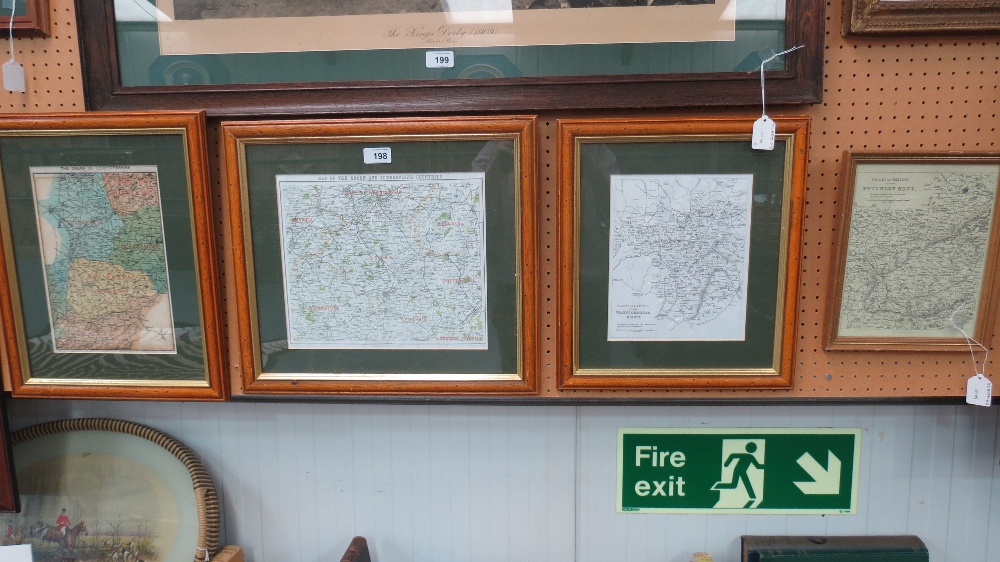 Four framed hunt maps:Quorn by Bartholemew; Cottesmore Quorn etc; Warwickshire Hunt; Pytchley