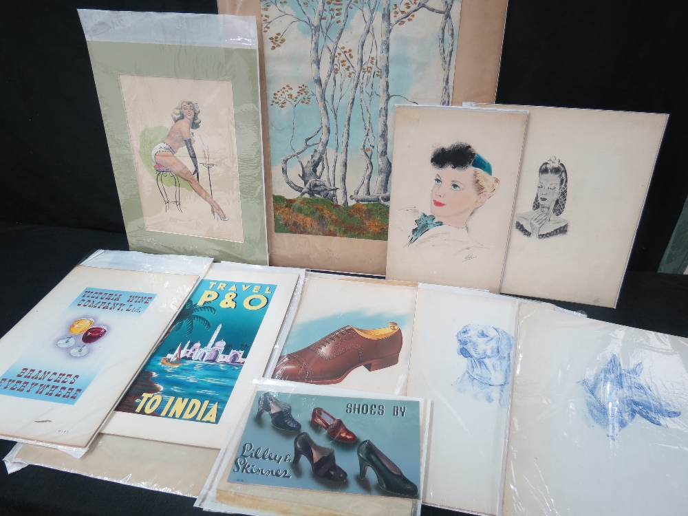 Leslie Wise - An artist's folio of original artwork c1930-40's; comprising ten studies. Includes