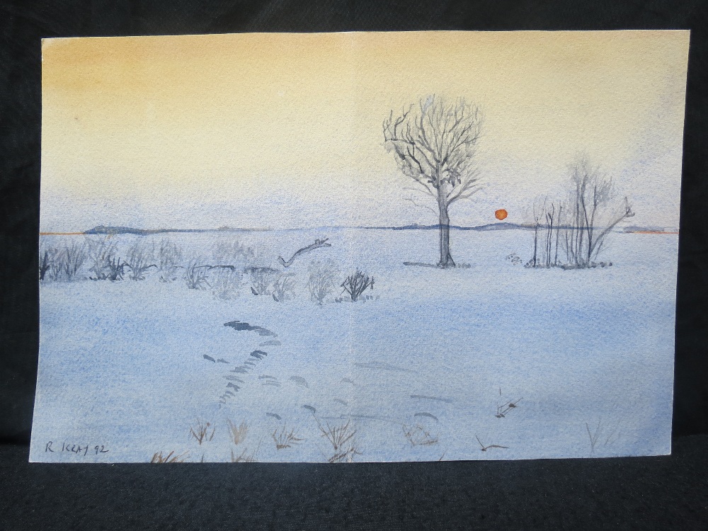 R. Kray, late 20th century, a winter landscape, unframed watercolour, signed 'R.Kray '92'; overall