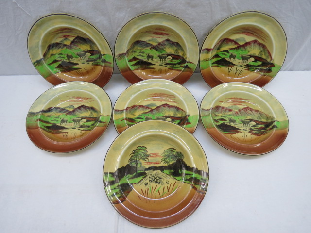 A set of six Empire Porcelain & Co 'Bonnie Scotland' bowls, decorated with Highland cattle, 19cm