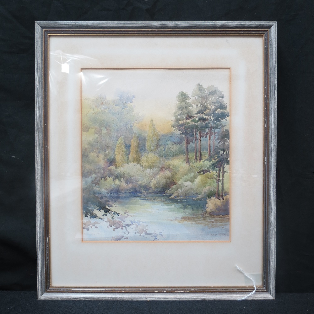 E. Grace Winny.  Pond with trees beyond at Tan-y-Bwylch, watercolour, signed lower right. 26 x 22.