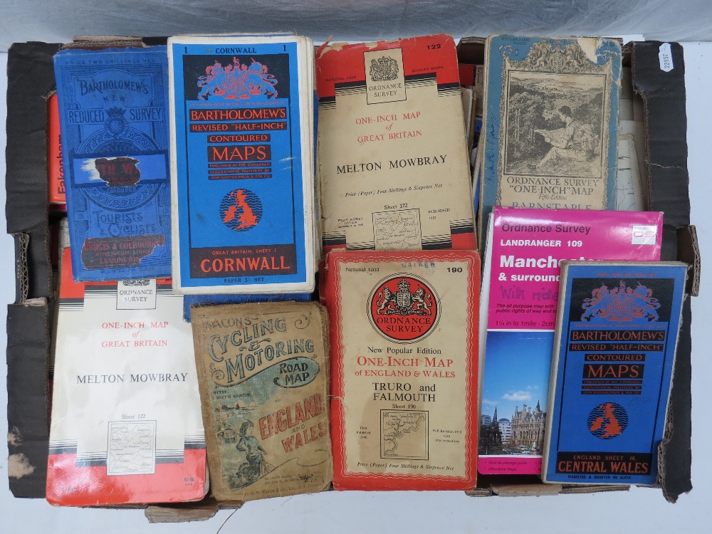 A large quantity of Ordnance Survey maps 1933 - 1990`s also maps by Bartholomew, Bacon etc. (