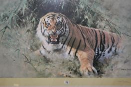 David Shepherd OBE (b.1931) ARR, ""TIGER FIRE"", Signed in pencil, Colour print, 57 x 100cm.