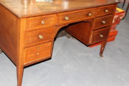 AN EDWARDIAN MAHOGANY INLAID WRITING TABLE