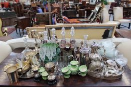 A QTY OF 19TH.C.CUT GLASS DECANTERS.,PLATEDWARE,ETC