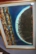 JOSEPH SIK. OIL ON CARD TITLED GALACTIC THEME TOGETHER WITH A SIMILAR PAINTING THE STALAGMITE