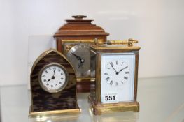 THREE CLOCKS: A CARRIAGE CLOCK, AN ELLIOTT BRACKET CLOCK AND A SMALL DESK CLOCK