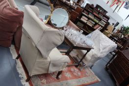 A PAIR OF WING BACK ARMCHAIR WITH RECENT UPHOLSTERY