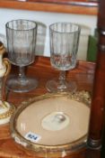 A QTY OF GLASSWARE, COLLECTABLES AND A MINATURE PORTRAIT