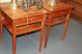 A PAIR OF FRUITWOOD END TABLES WITH DRAWERS