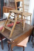 A 19TH.C.PEMBROKE TABLE, A SET OF SCULLERY STEPS AND TWO 19TH.C.SIDE CHAIRS