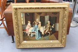 A LARGE VICTORIAN GILT FRAMED OIL ON CANVAS PERIOD INTERIOR SCENE