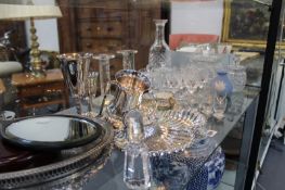 ASSORTED CUT GLASS TABLEWARES AND VARIOUS SILVER PLATED ITEMS