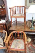 A SET OF THREE EDWARDIAN SPINDLE BACK ARMCHAIRS TOGETHER WITH ANOTHER SIMILAR CHAIR