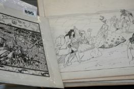 A LARGE COLECTION OF EARLY 20TH.C.PEN AND INK WATERCOLOUR ILLUSTRATIONS
