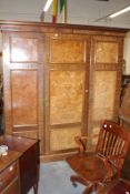 A VICTORIAN MAHOGANY AND BURR WALNUT TRIPLE WARDROBE