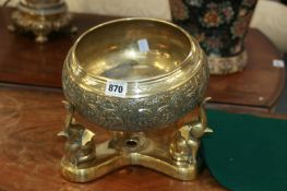 AN EASTERN BRASS BOWL ON STAND