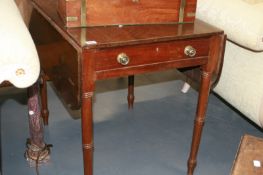 A 19TH.C.MAHOGANY PEMBROKE TABLE AND AN IRON TABLE LAMP