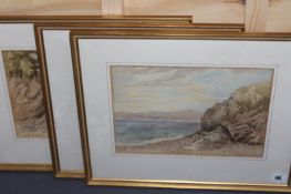ERNEST GENEYER. WATERCOLOUR STUDY CLOVELLY COASTAL SCENE TOGETHER WITH TWO OTHERS BY THE SAME HAND