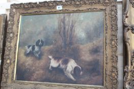 A 19TH.C.OIL ON CANVAS STUDY SPORTING DOGS