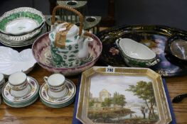 A 19TH.C.HAND PAINTED PLATE AND VARIOUS CHINAWARE,ETC