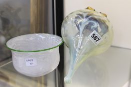 AN OPALESCENT ART NOUVEAU TEAR FORM LAMPSHADE AND A SMALL ART GLASS BOWL